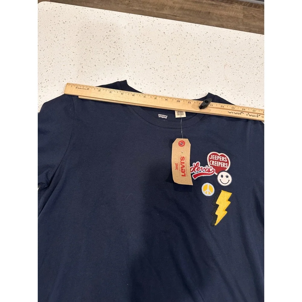 Levis Mens Jeepers Creepers Patch Navy Blue Crewneck T-Shirt Large NWT